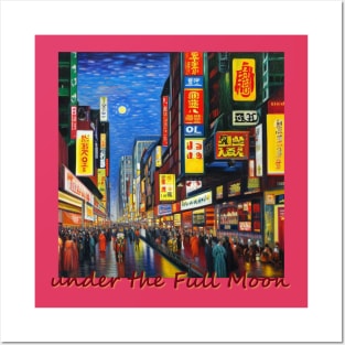 Japan Osaka Dotonbori under the Full Moon by Kana Kanjin Posters and Art